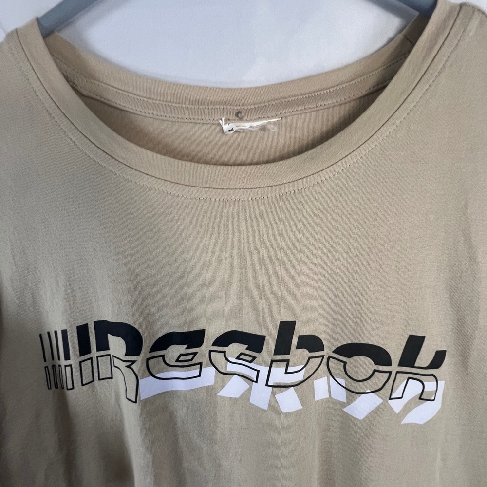 Reebok Mens Graphic T-Shirt Tan Khaki Short Sleeve Crewneck Logo Tee XL - Picture 2 of 6